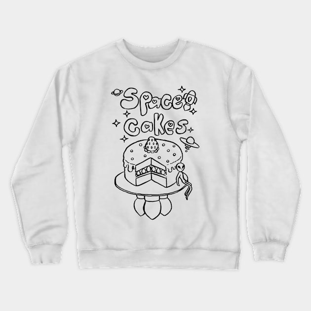 Space Cakes - Black Line Crewneck Sweatshirt by saradaboru